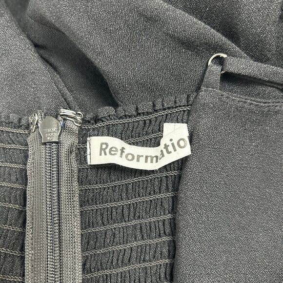 Reformation Black Bascom Dress Cut our Mini LBD Smocked Party Cocktail Size 8 - Picture 5 of 8